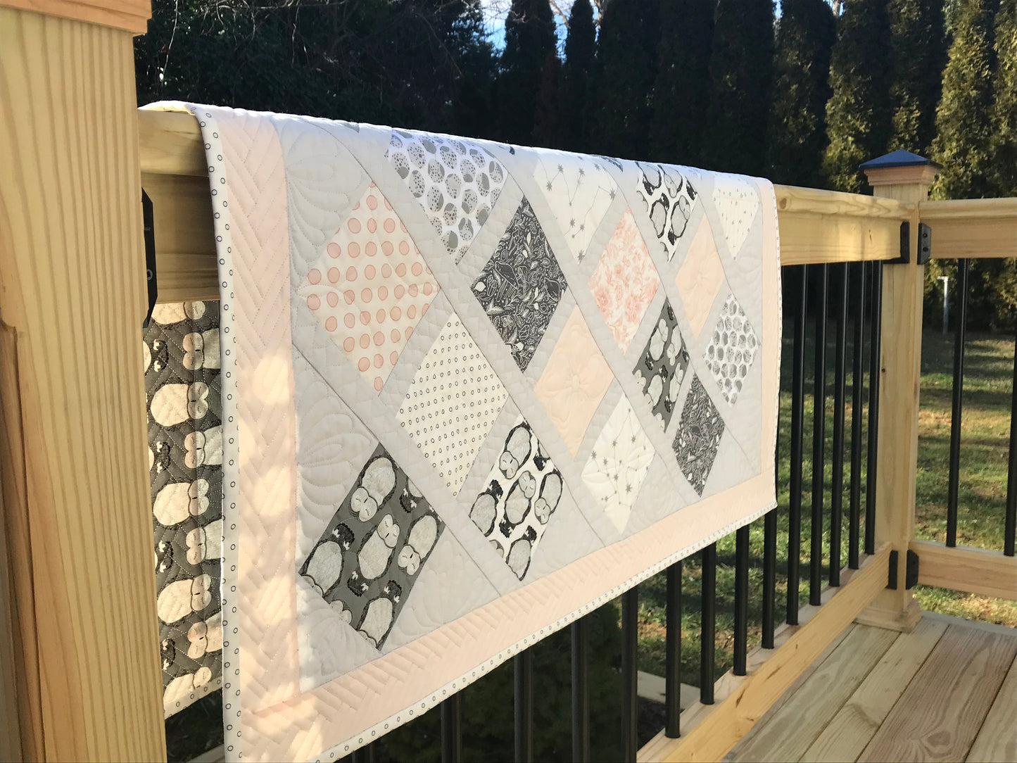 Baby Girl Quilt, Handmade - Pink & Grey Baby Blanket - Custom Quilted One of a Kind - Owls - Heirloom Gift (38x38) Ready to Ship!