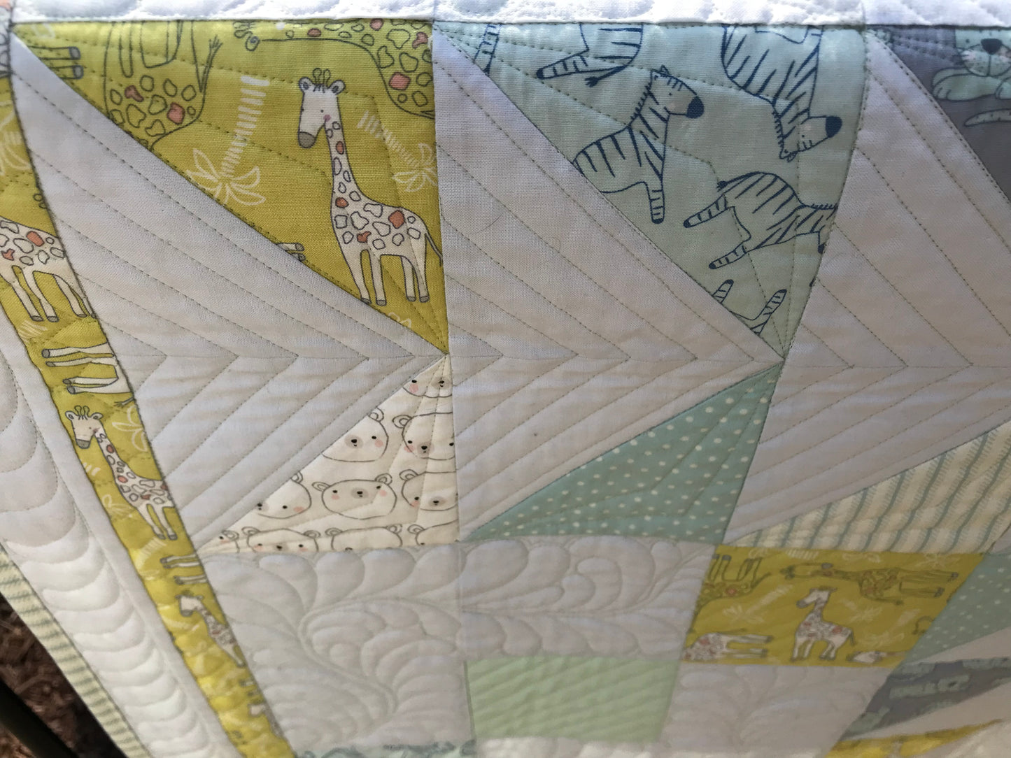 Handmade Baby Quilt, Gender Neutral Baby Blanket - Giraffes, Zebras, Cheetahs, Bears - Custom Quilted Heirloom - Ready to Ship!