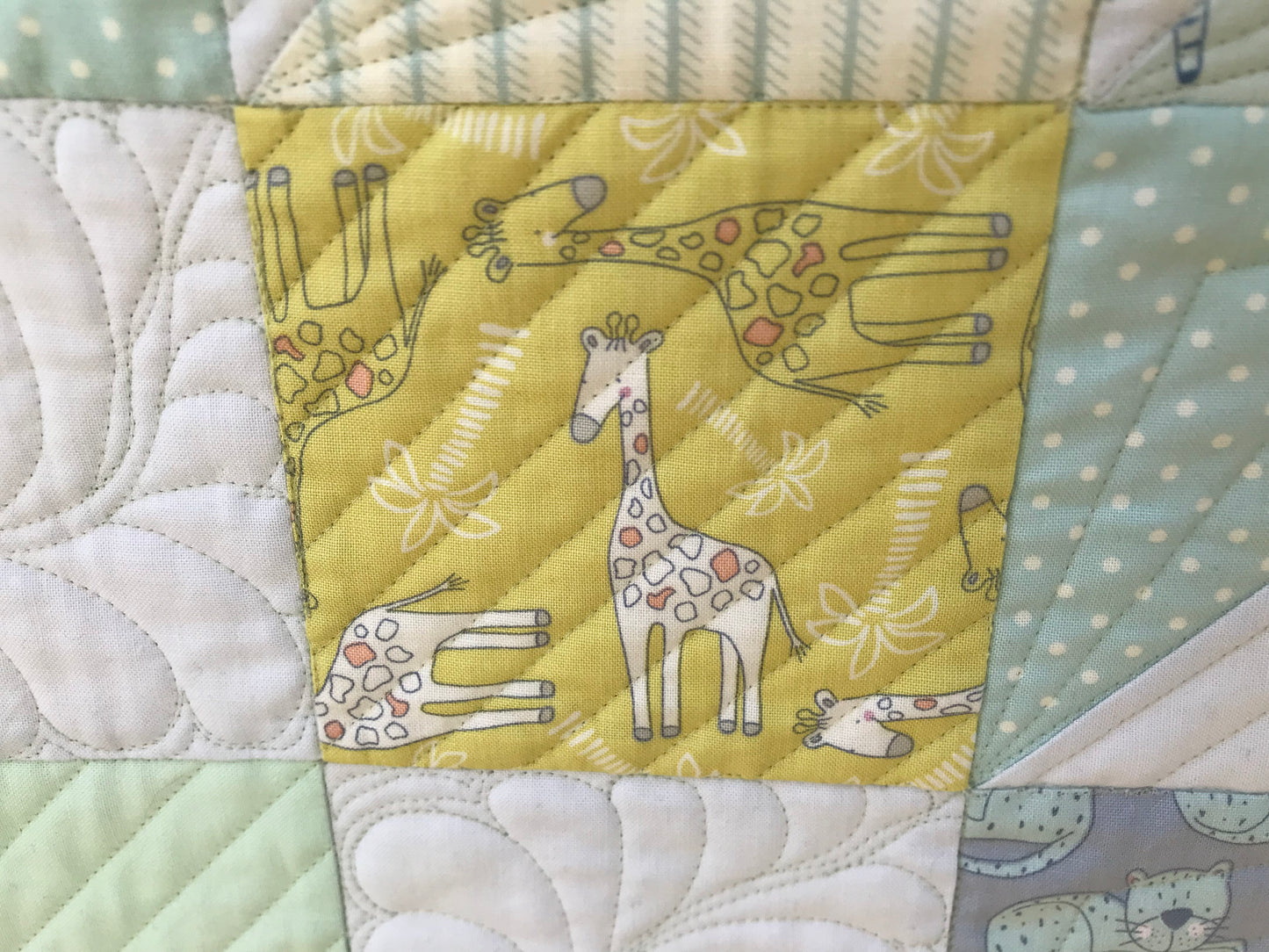 Handmade Baby Quilt, Gender Neutral Baby Blanket - Giraffes, Zebras, Cheetahs, Bears - Custom Quilted Heirloom - Ready to Ship!