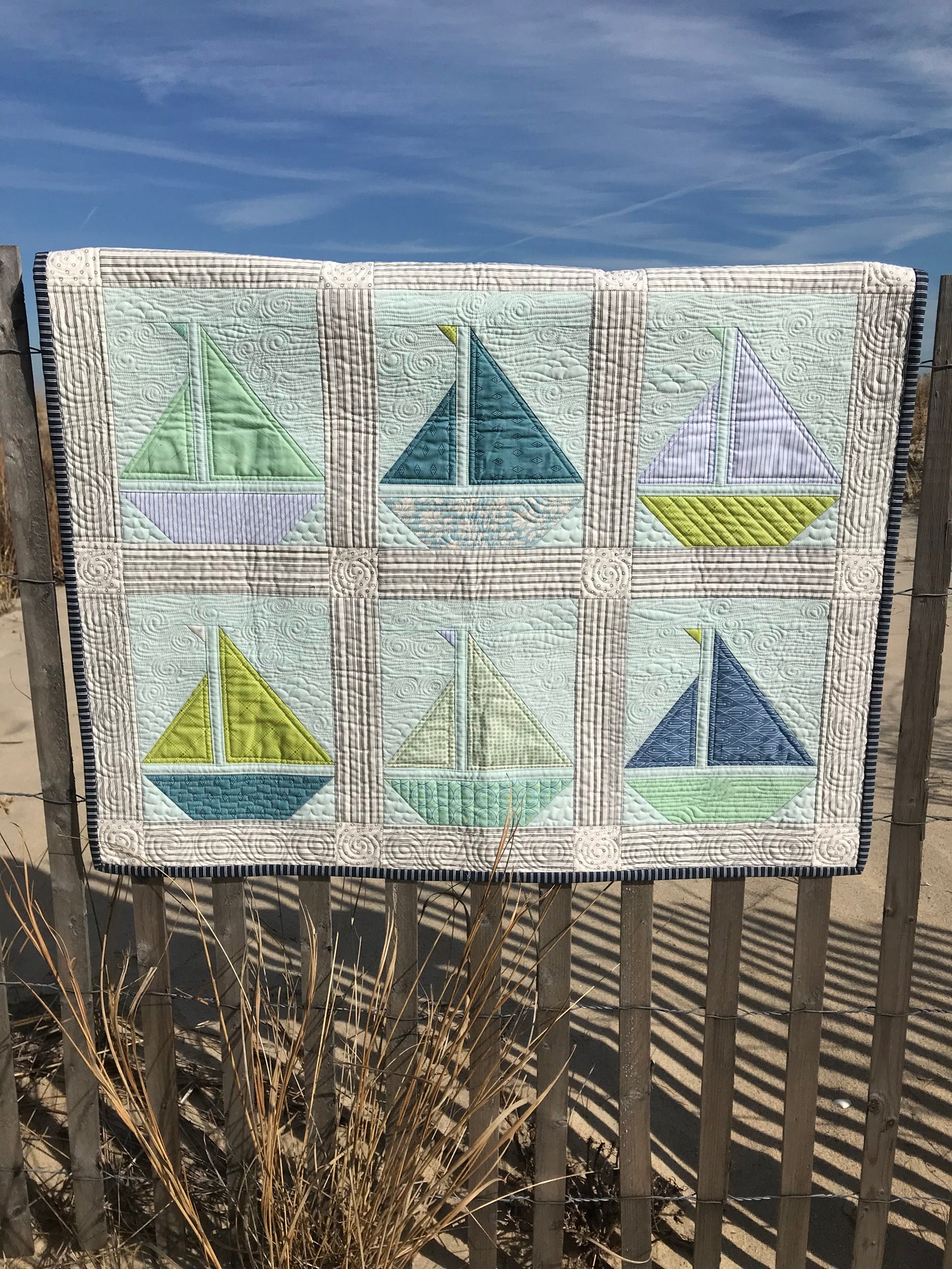 Handmade Baby Quilt - Sailboat Baby Blanket - Designer Custom Heirloom - Handmade Nautical - Gender Neutral - Ready to Ship