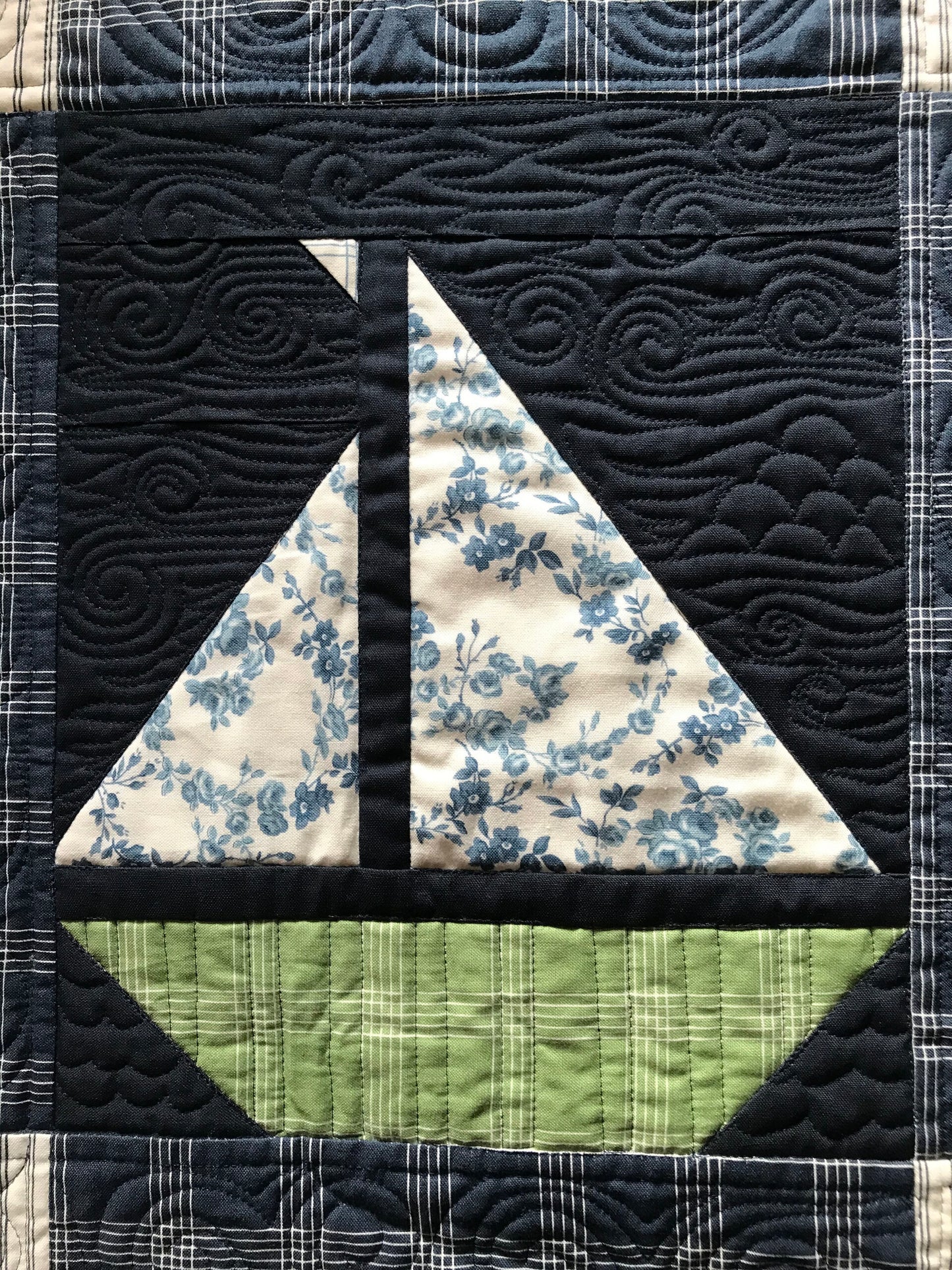 Sail On:  Navy Blue Sailboat Baby Quilt, Baby Blanket - Custom Designer Handmade Nautical - Gender Neutral - Ready to Ship