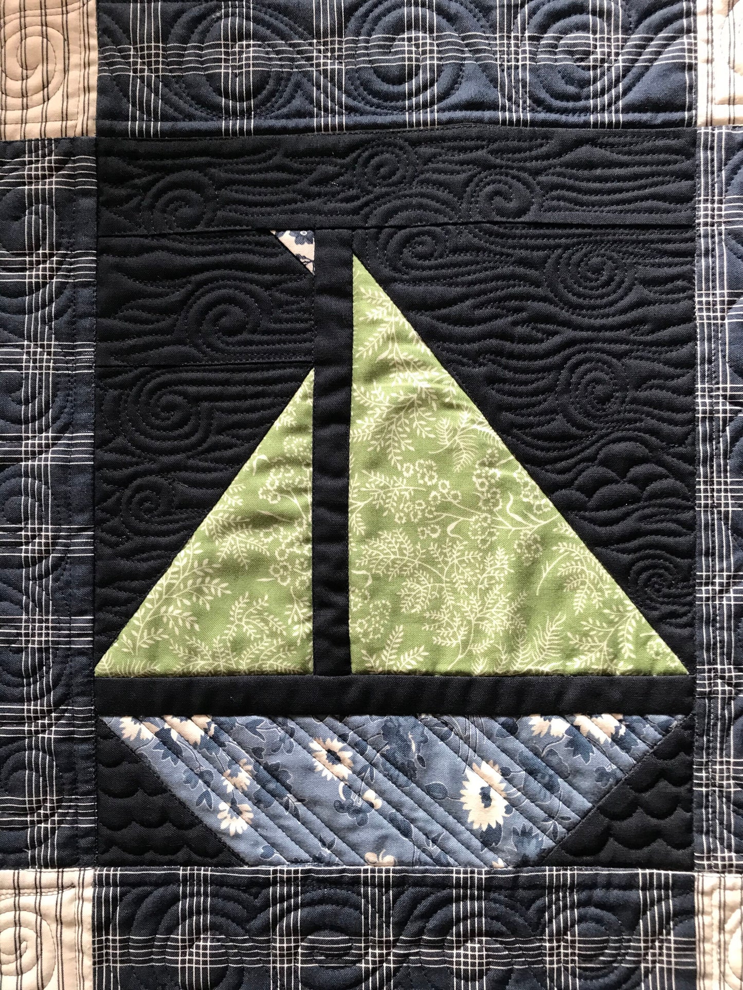 Sail On:  Navy Blue Sailboat Baby Quilt, Baby Blanket - Custom Designer Handmade Nautical - Gender Neutral - Ready to Ship