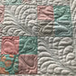 Handmade Baby Quilt - Baby Blanket, Adult Lap Quilt, Pink, Peach, Seafoam, Custom Quilted Hearts - Ready to Ship