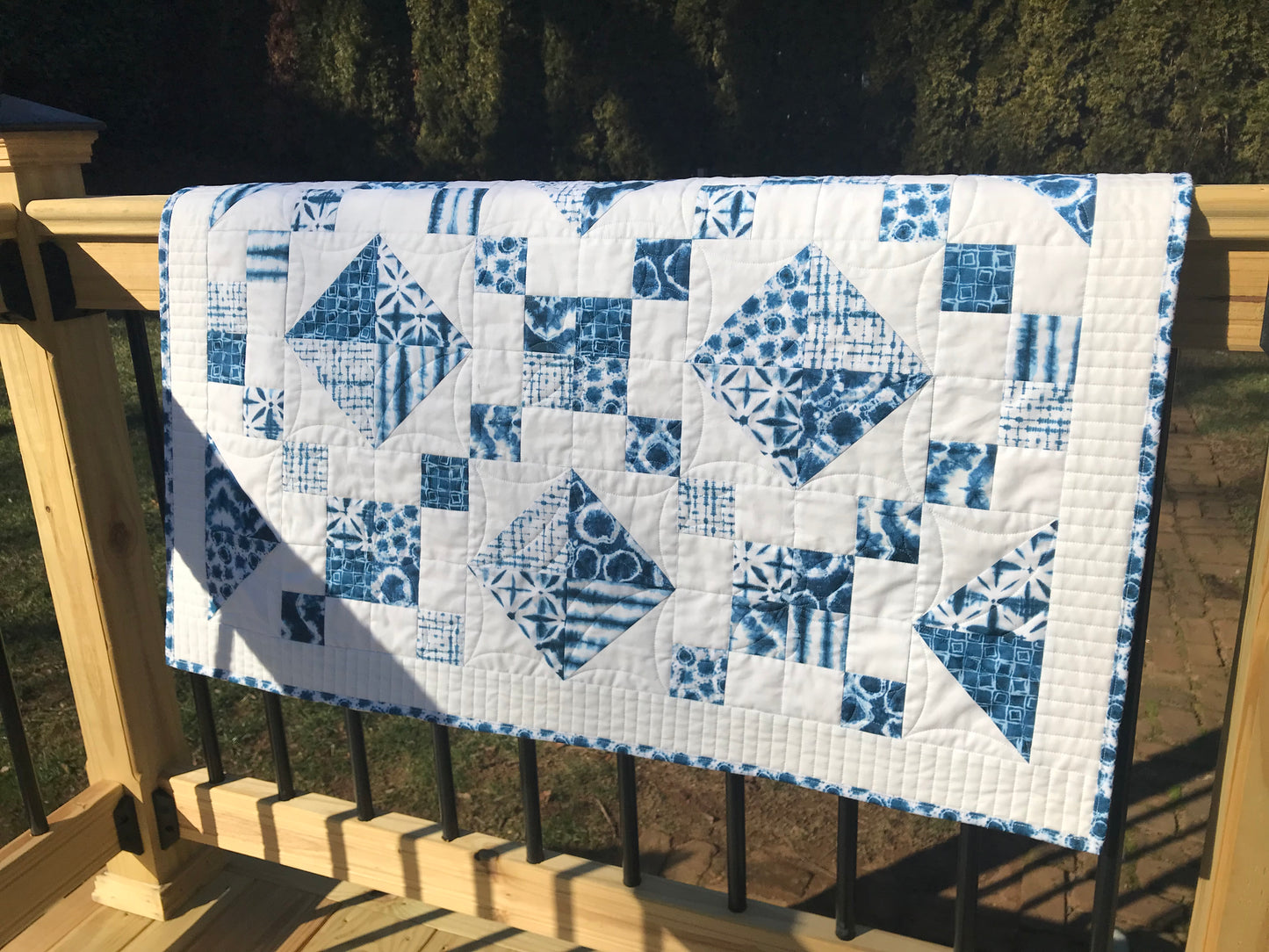 Handmade Baby Quilt or Adult Lap Quilt - Shibori Blue & White - Gender Neutral Quilt (36x36) Ready to Ship!