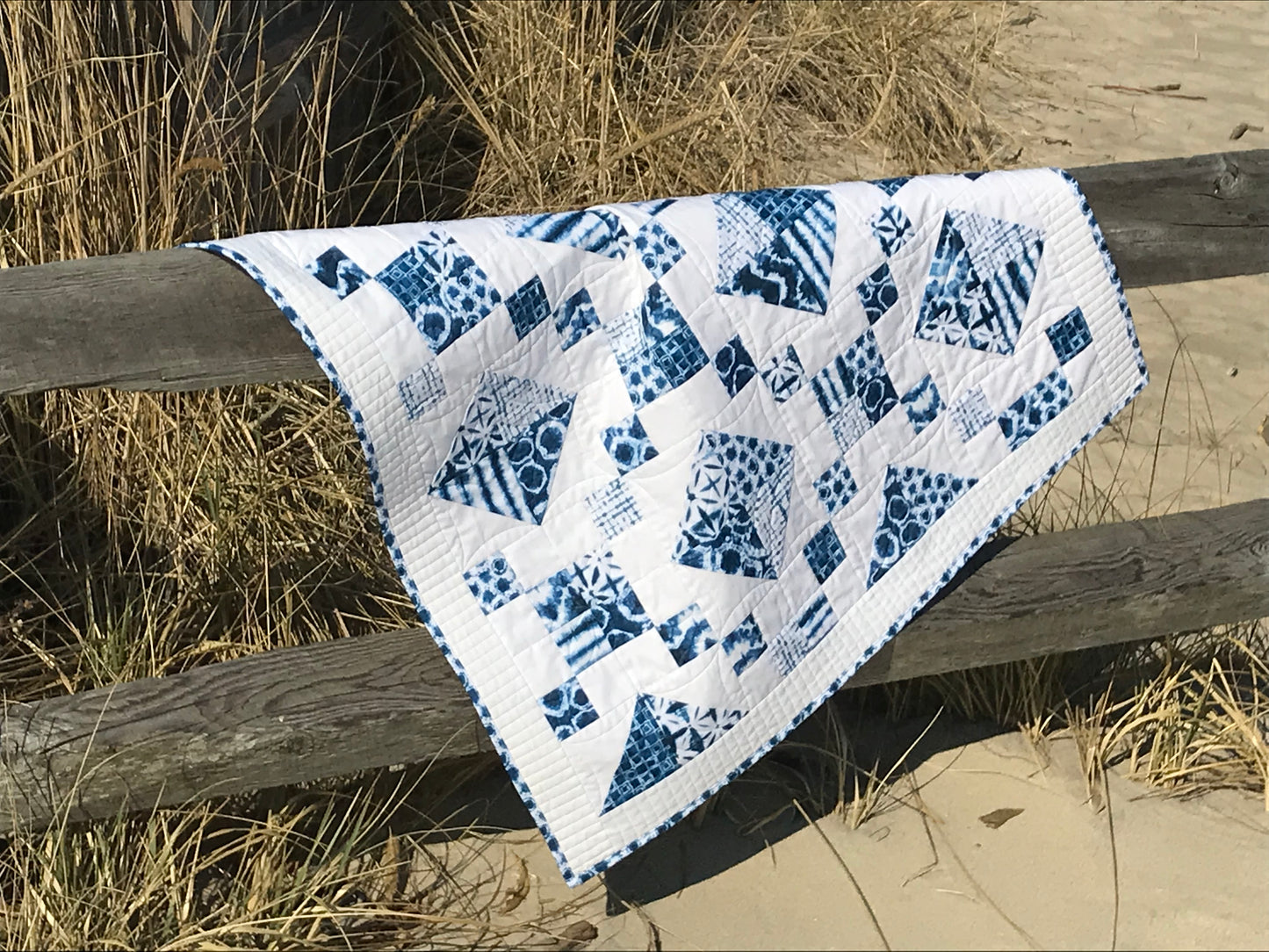 Handmade Baby Quilt or Adult Lap Quilt - Shibori Blue & White - Gender Neutral Quilt (36x36) Ready to Ship!