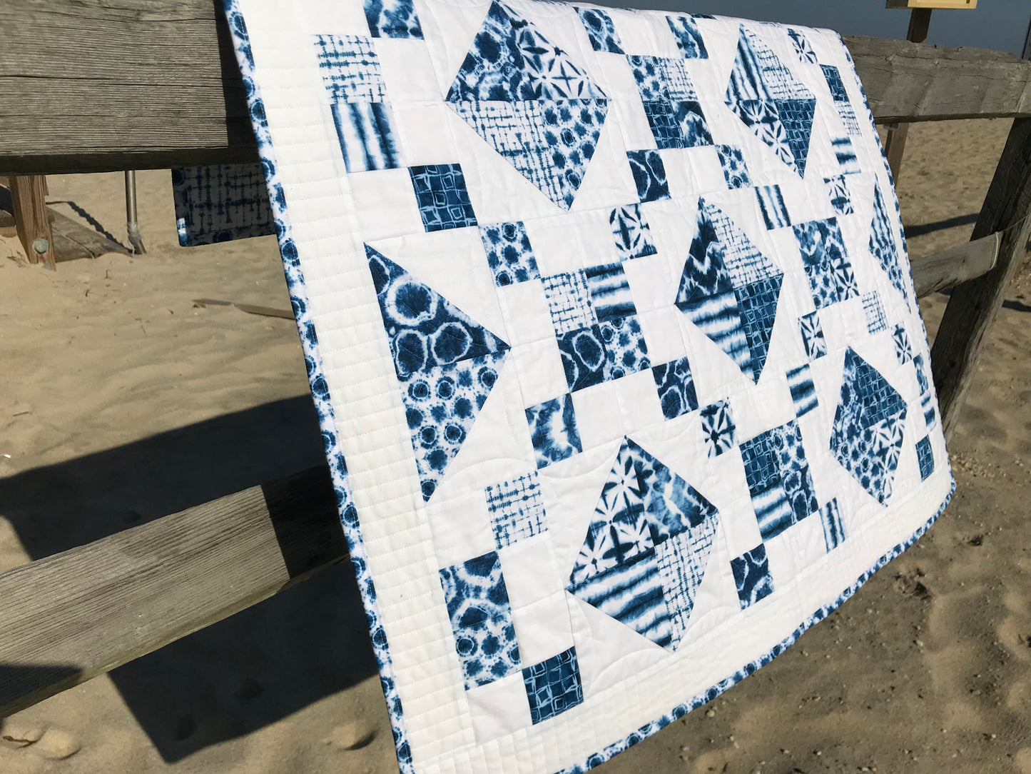 Handmade Baby Quilt or Adult Lap Quilt - Shibori Blue & White - Gender Neutral Quilt (36x36) Ready to Ship!