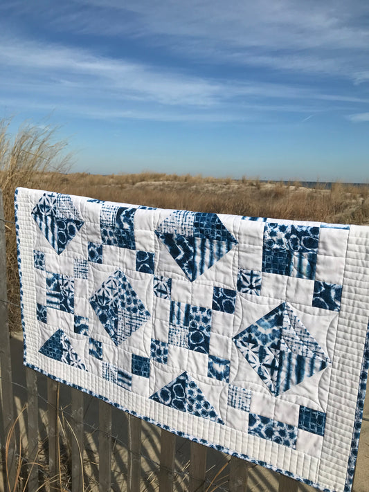 Handmade Baby Quilt or Adult Lap Quilt - Shibori Blue & White - Gender Neutral Quilt (36x36) Ready to Ship!