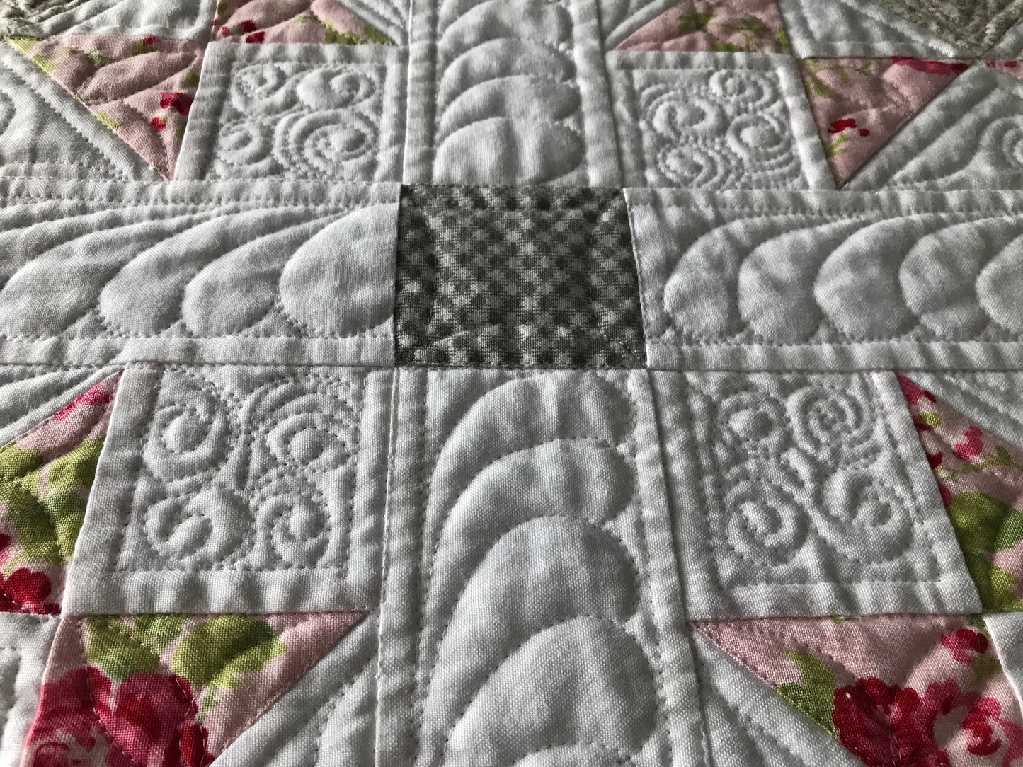 Baby Girl Quilt - Pink, Grey & White - Handmade Custom Heirloom Quality Baby Blanket - Ready to Ship