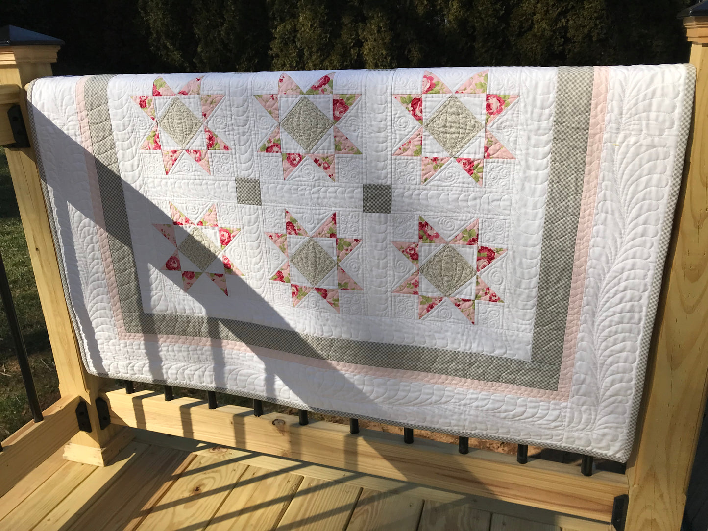 Baby Girl Quilt - Pink, Grey & White - Handmade Custom Heirloom Quality Baby Blanket - Ready to Ship